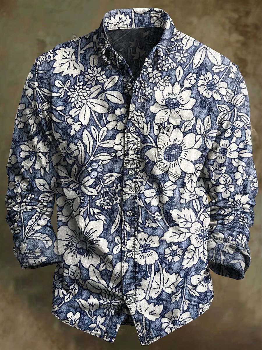 Camisa vintage Art de manga larga para hombre