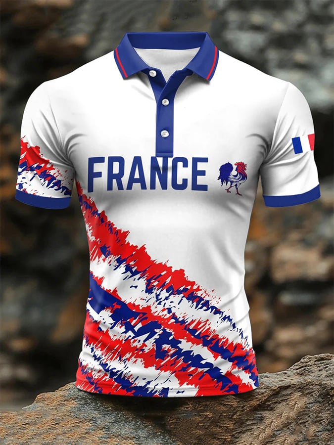 Camisa polo de manga corta French Contrast estampado Button para hombre