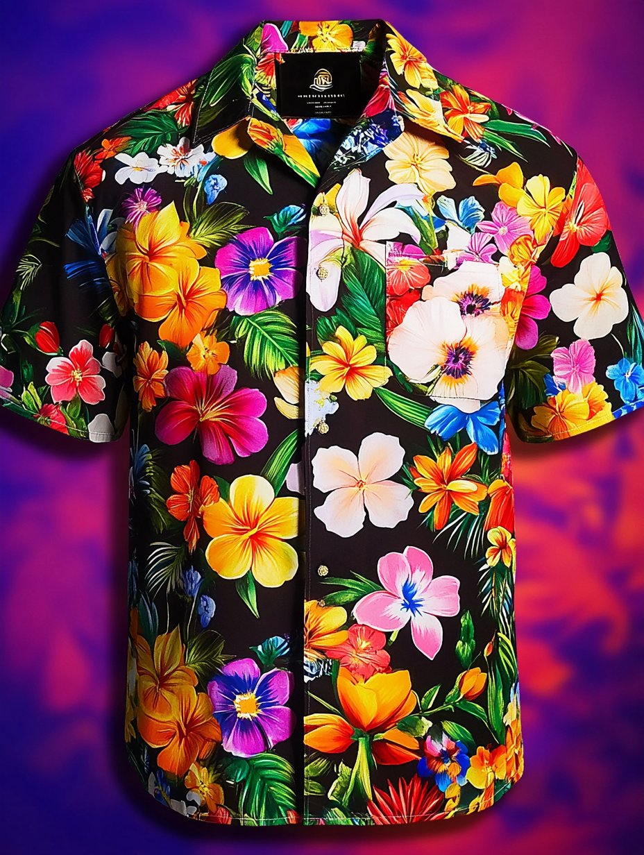 Camisa Beach Vacation floral de manga corta para hombre