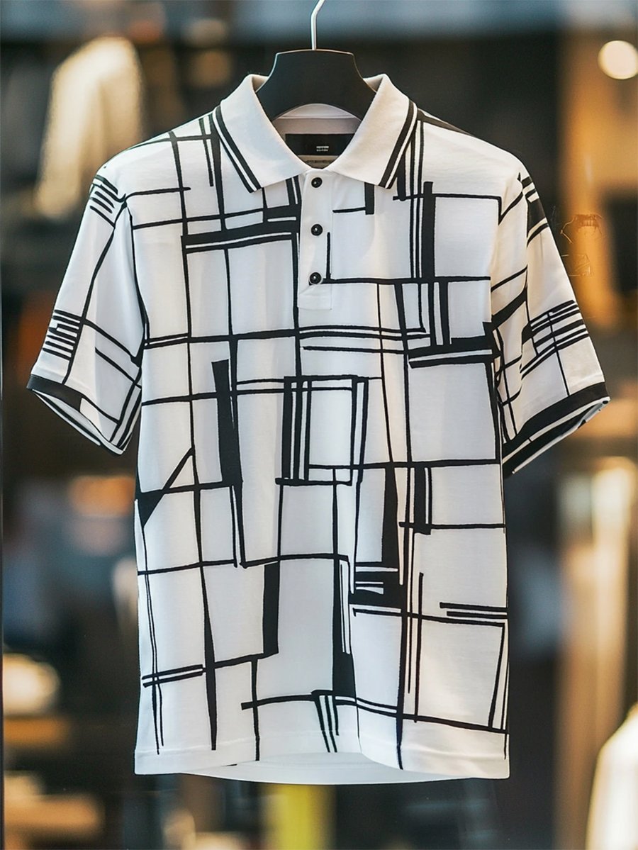 Camisa polo ejecutivo casual Bauhaus estampado Button de manga corta para hombre
