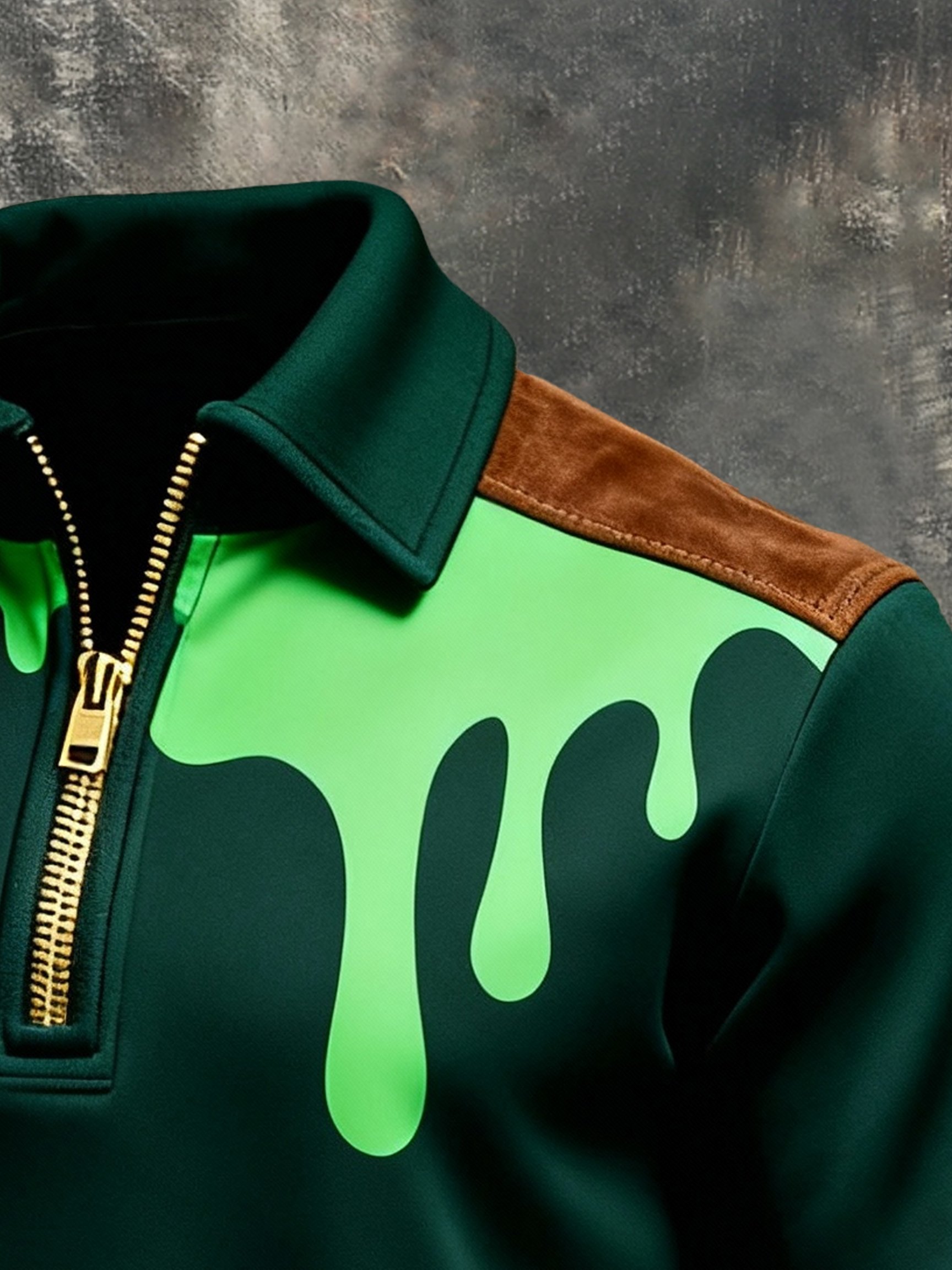 Sudadera retro en bloques de color estampado Color-Blocked con cierre para hombre
