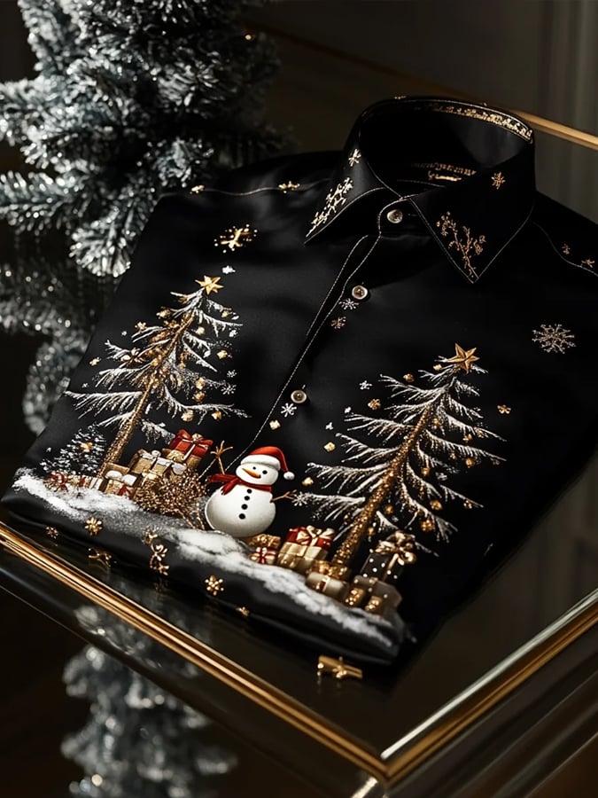 Camisa seda Christmas de lujo ejecutivo de manga larga para hombre