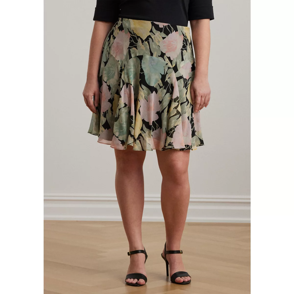 Plus Size Floral Crinkle Georgette Skirt - 1