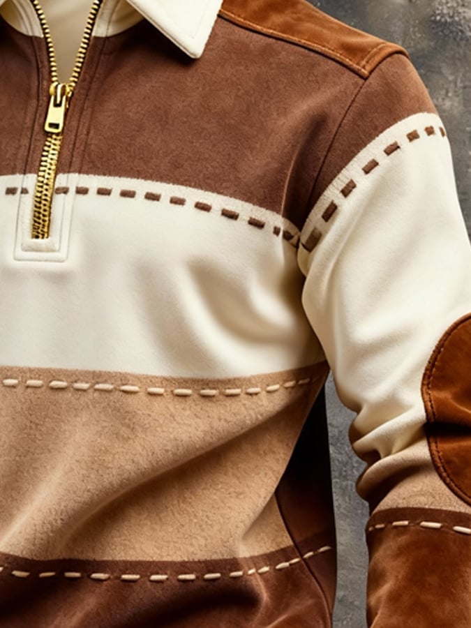 Sudadera retro en bloques de color estampado Color-Blocked con cierre para hombre