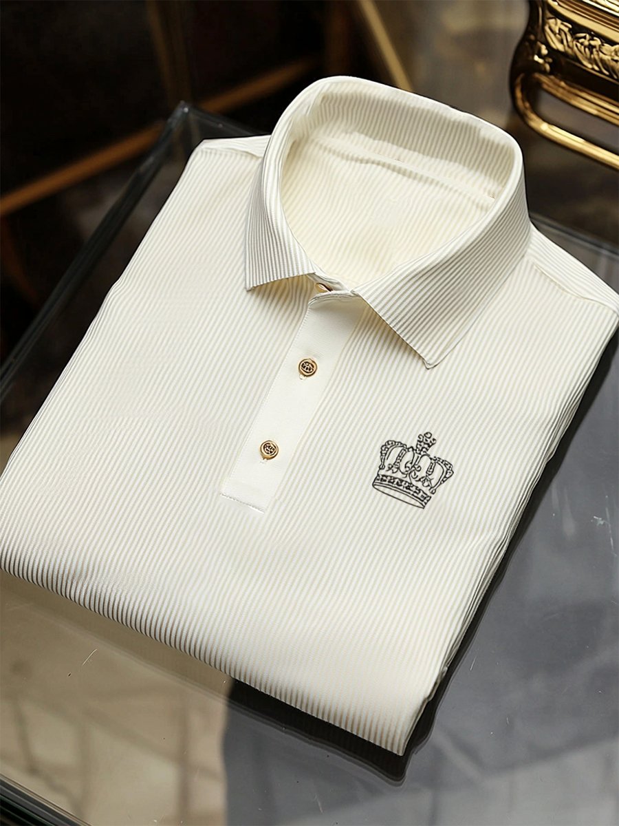 Camisa polo casual ejecutivo rayas Button de manga corta para hombre