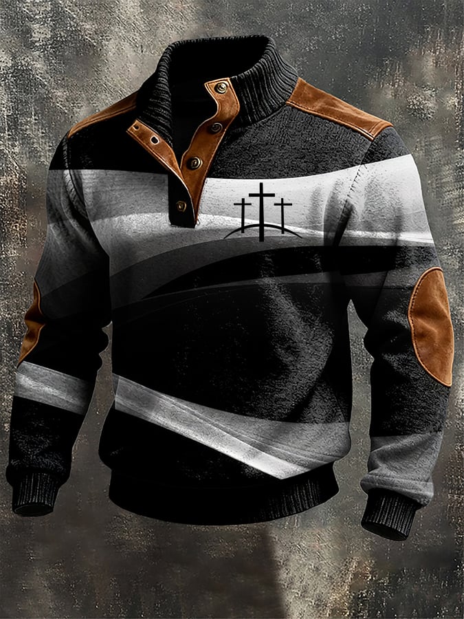 Sudadera casual retro Cross en bloques de color estampado de manga larga -Fast Shipping para hombre