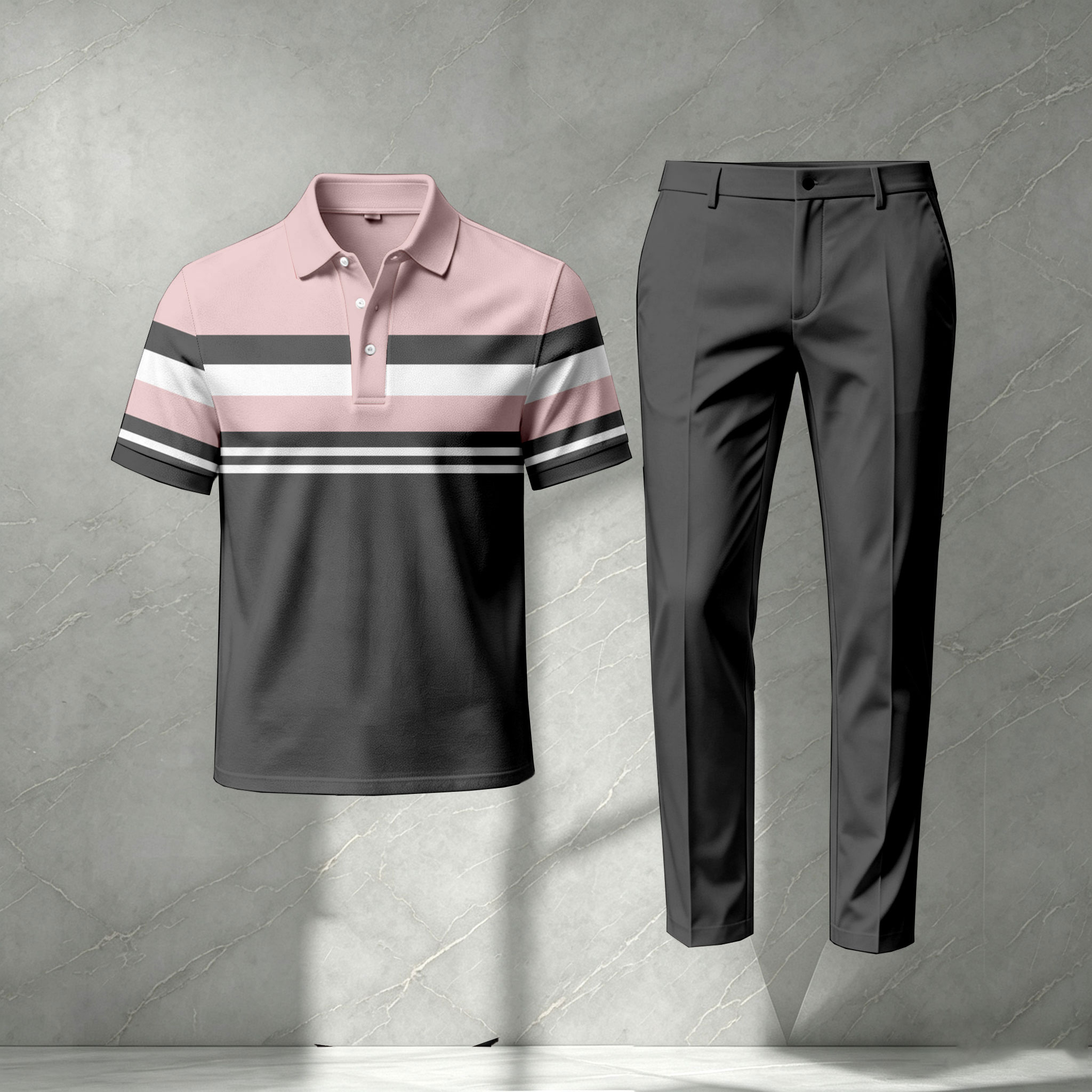 para hombre Two-Tone de manga corta camisa polo and pantalón Set