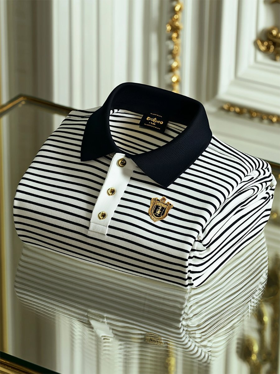Camisa polo ejecutivo casual a rayas Button de manga corta para hombre