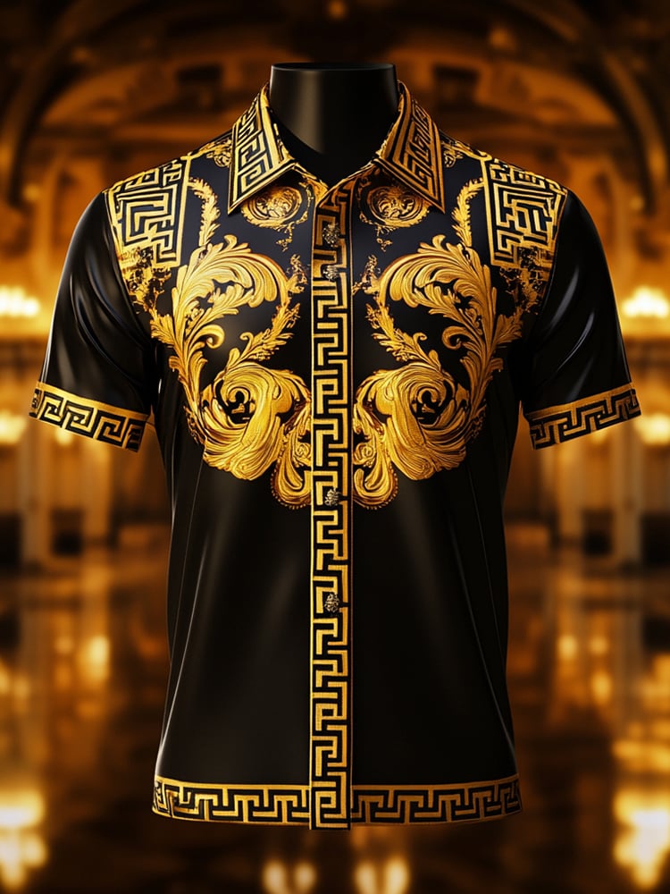 Camisa satén Luxe estampado de manga corta Button para hombre