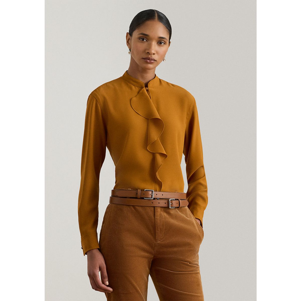 Petite Ruffle-Trimmed Georgette Tunic - 1