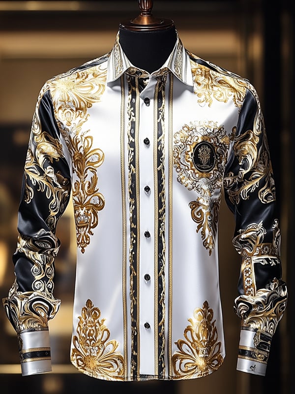 Camisa satén Luxe de manga larga con botones para hombre