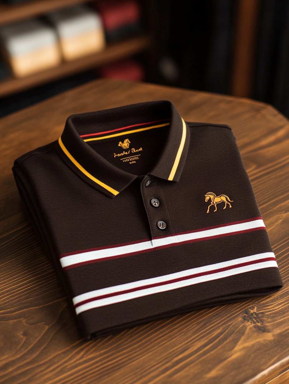 Camisa polo ejecutivo rayas Logo con botones de manga corta para hombre