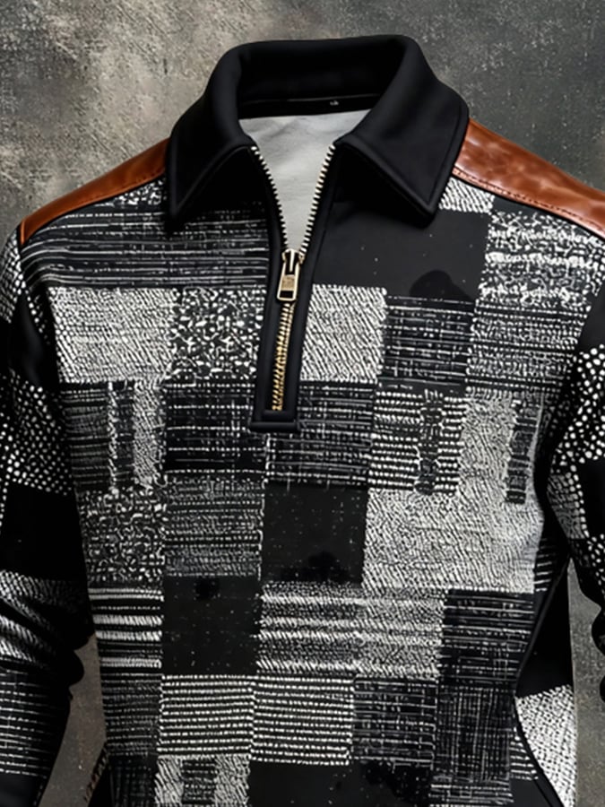 Sudadera retro en bloques de color estampado Color-Blocked con cierre para hombre