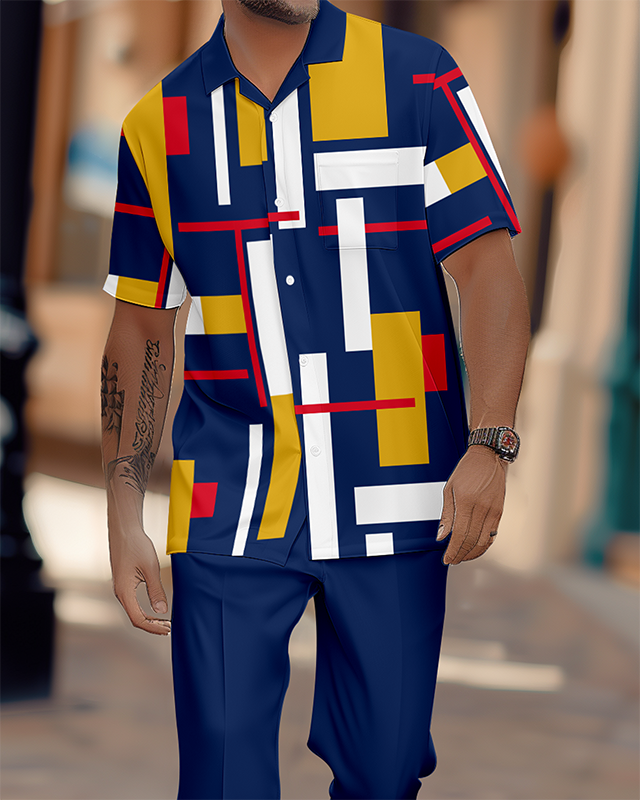 Camisa Gorgeous en bloques de color de manga corta Walking Suit 1193 para hombre