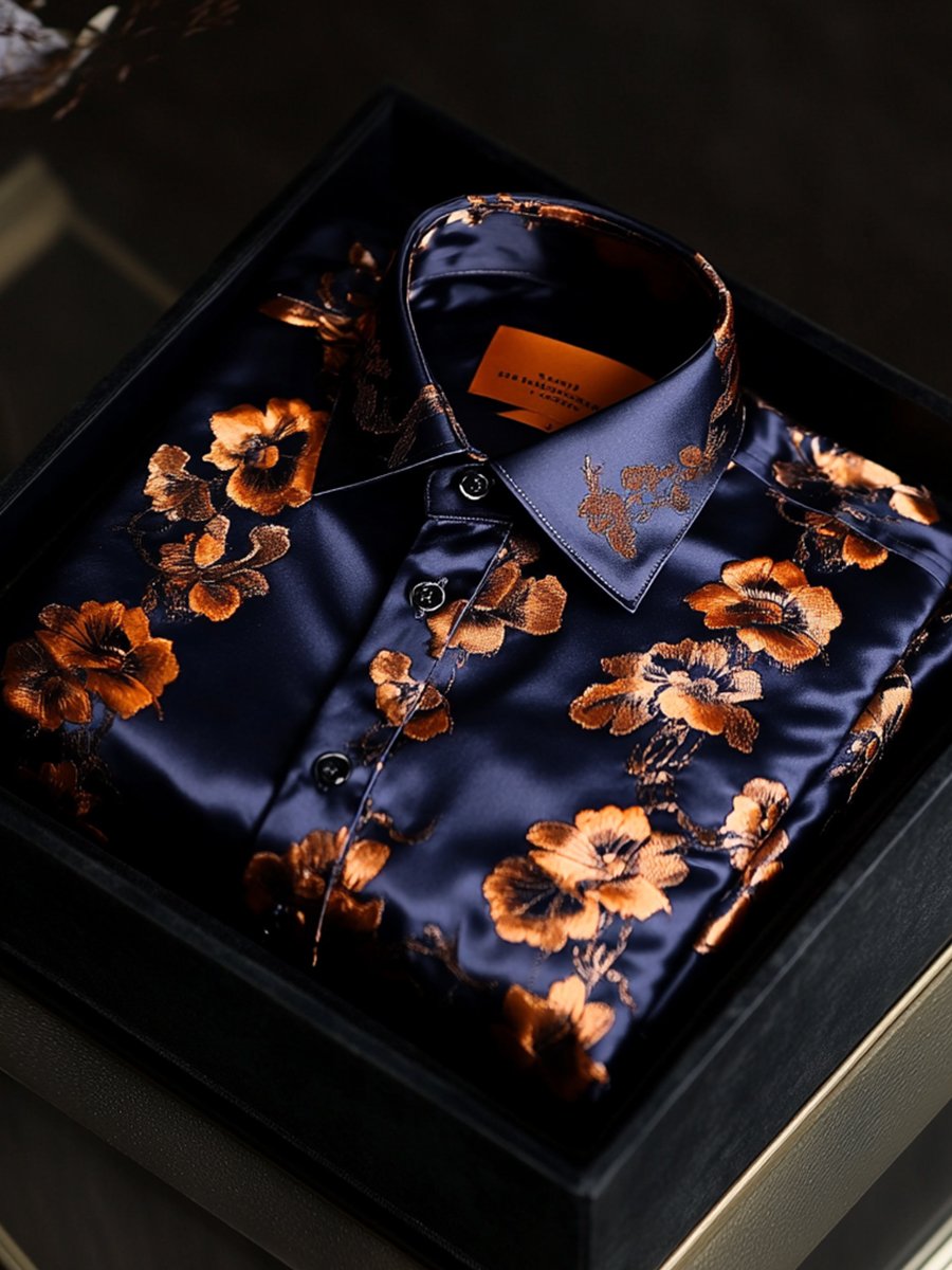 Camisa floral hawaiano ejecutivo de manga larga para hombre