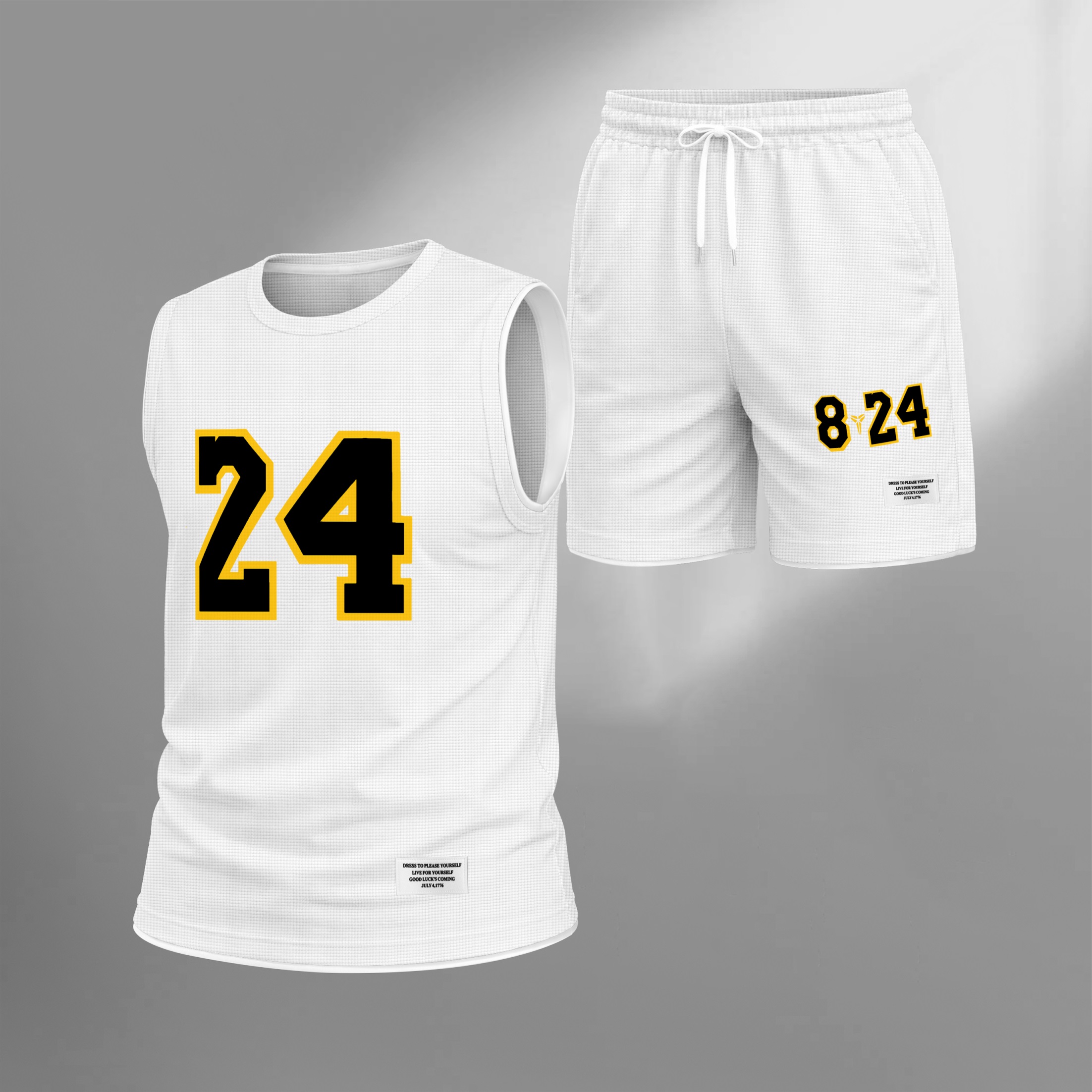 Shorts Number 24 Graphic estampado Summer Set Sleeveless Tank Top & Matching Outfit, Basketball Style Double Number estampado Lightweight casual Streetwear Athletic Set for Everyday & para trabajoout para hombre