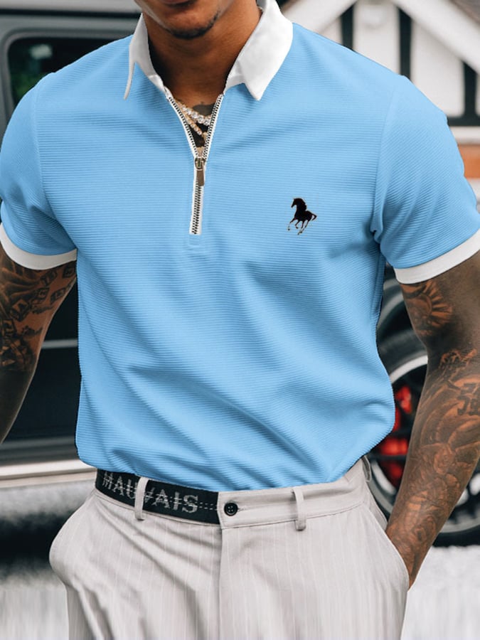 Casual Contrast estampado Polo para hombre