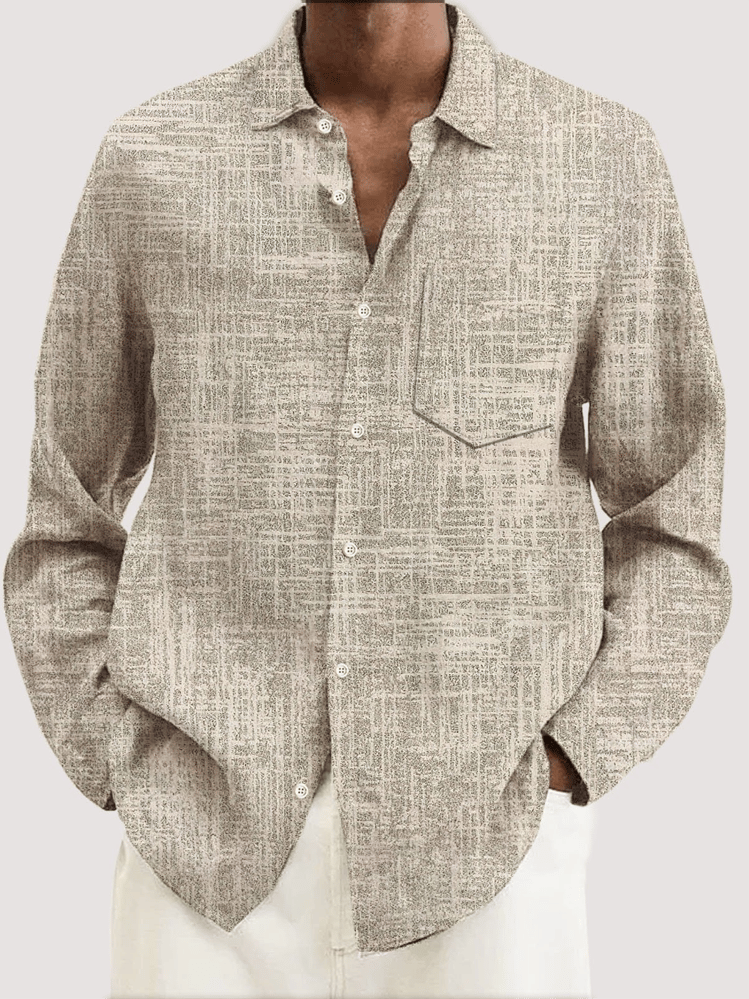 Camisa vintage estampado Chest Pocket elástico de manga larga Oversized para hombre