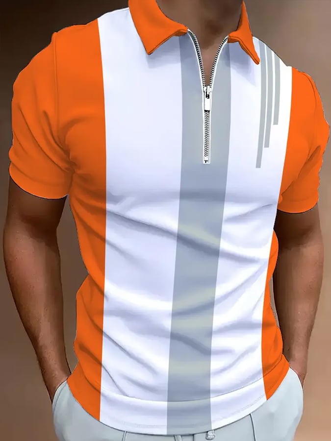 Camisa polo casual en bloques de color con cierre para hombre