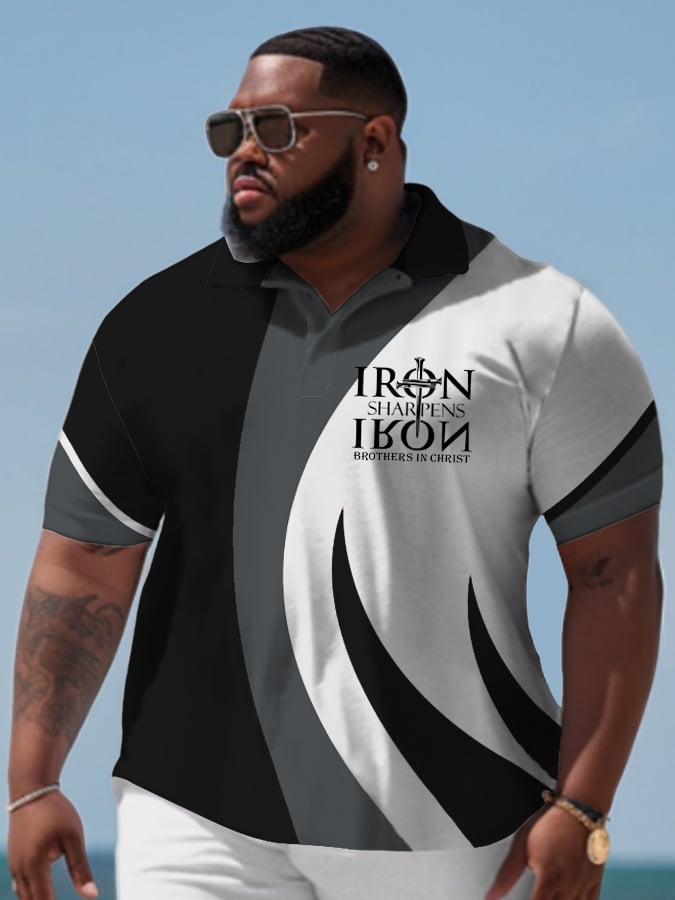 Camisa polo Plus Size vintage Faith estampado de manga corta para hombre