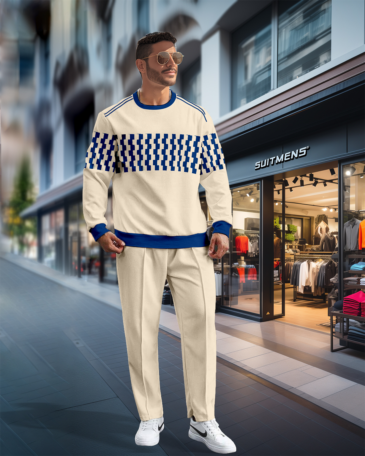 Simple Colorblock Round Neck casual Sports Set 061 para hombre