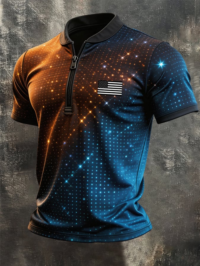 Camiseta retro Color-Block con cierre para hombre