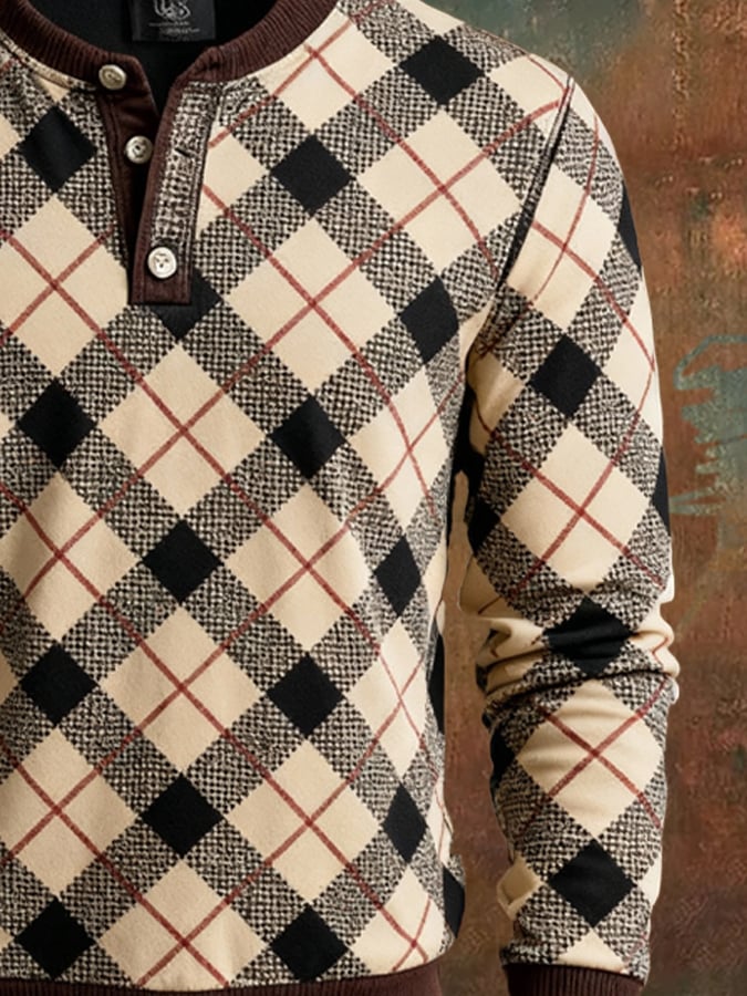 Sudadera retro Colorblock Henley para hombre