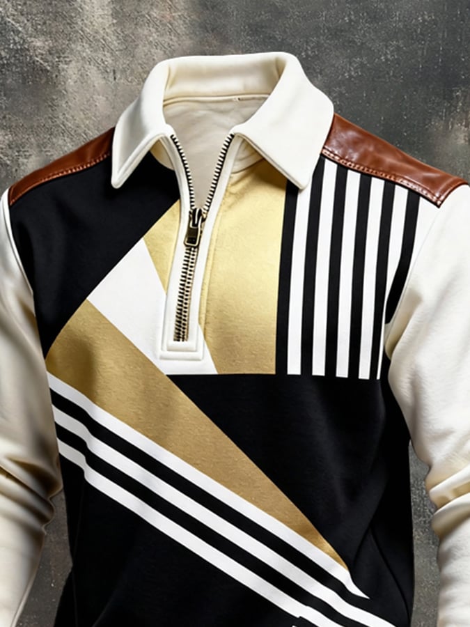 Sudadera retro en bloques de color estampado Color-Blocked con cierre para hombre