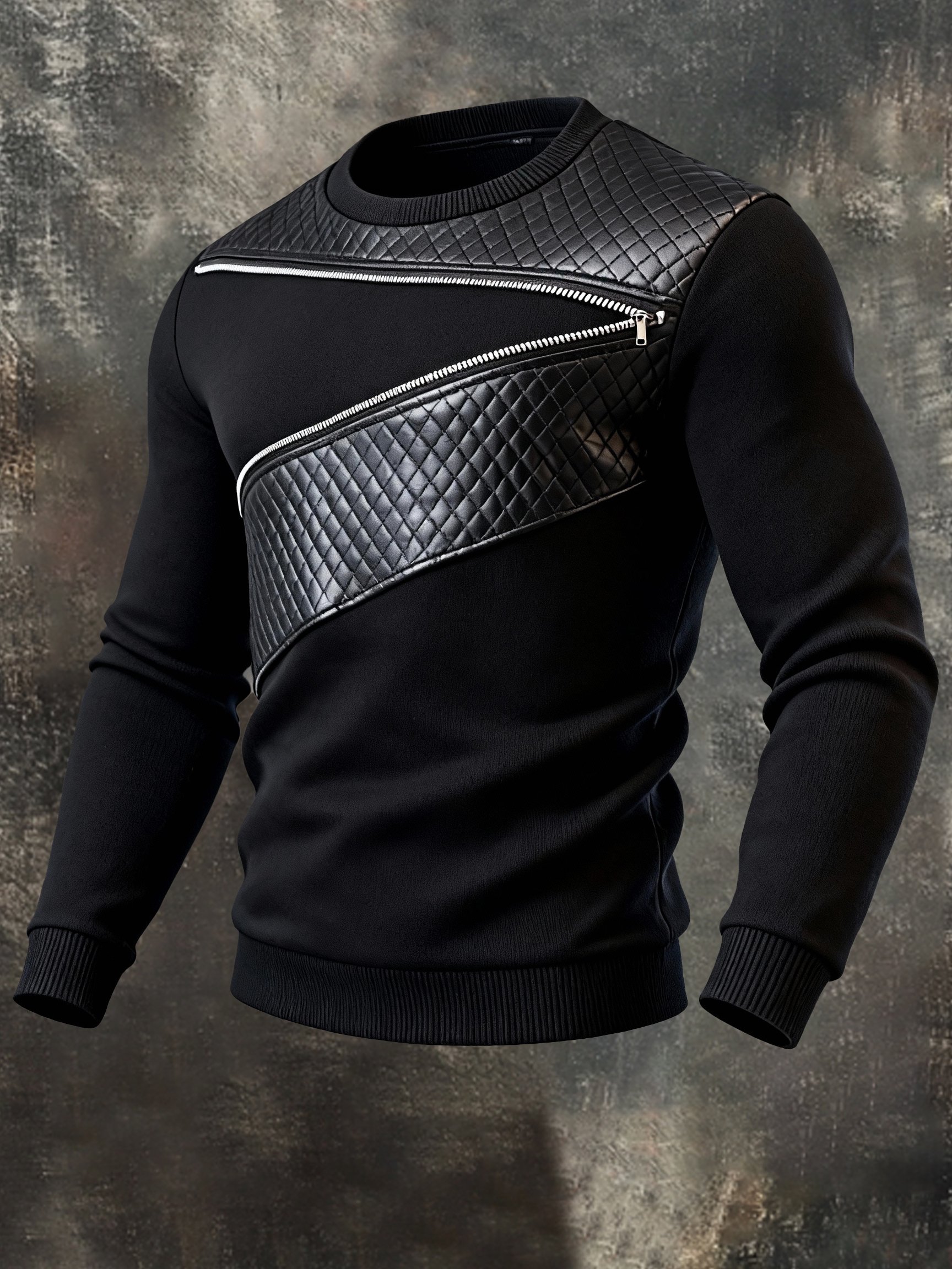 Sudadera vintage cuero Patchpara trabajo con cierre Crewneck de manga larga para hombre