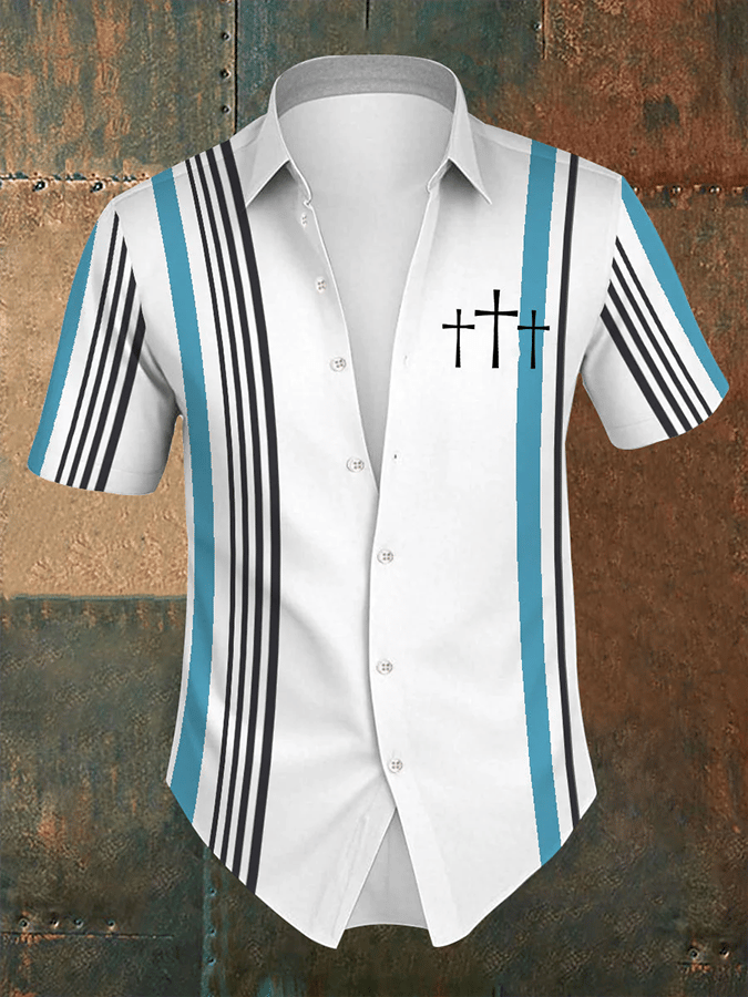Camisa retro Faith a rayas de manga corta para hombre