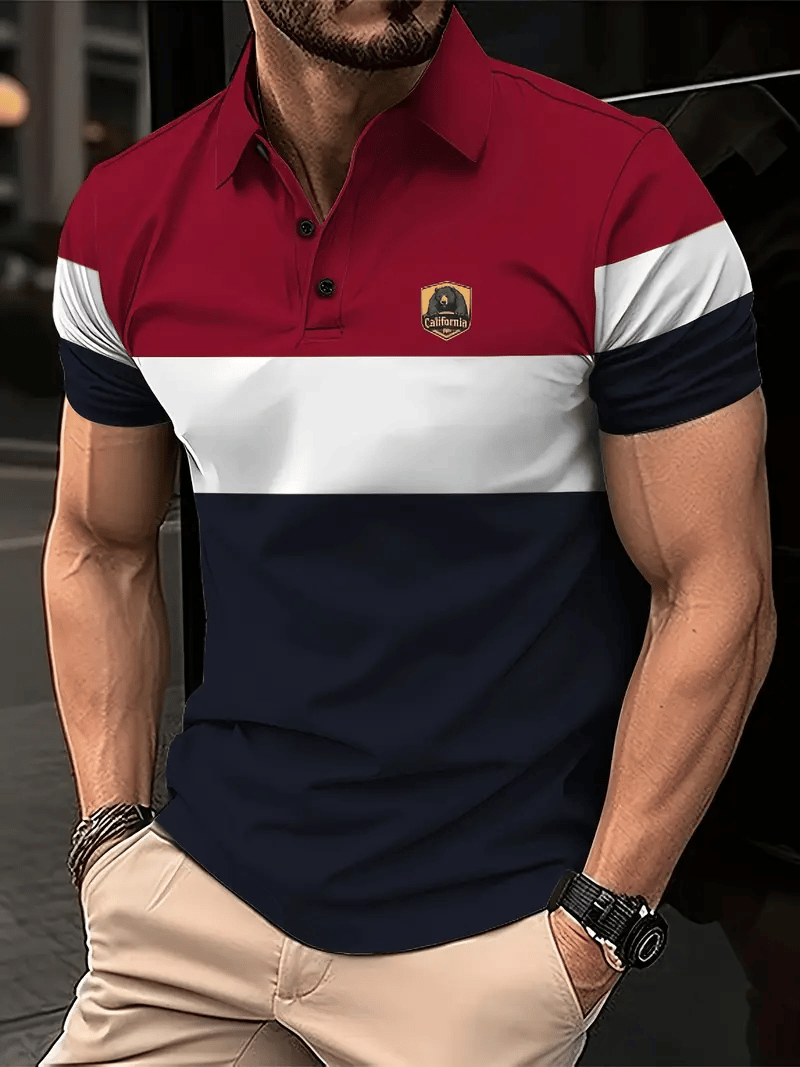 Camisa polo ejecutivo rayas Logo con botones de manga corta para hombre