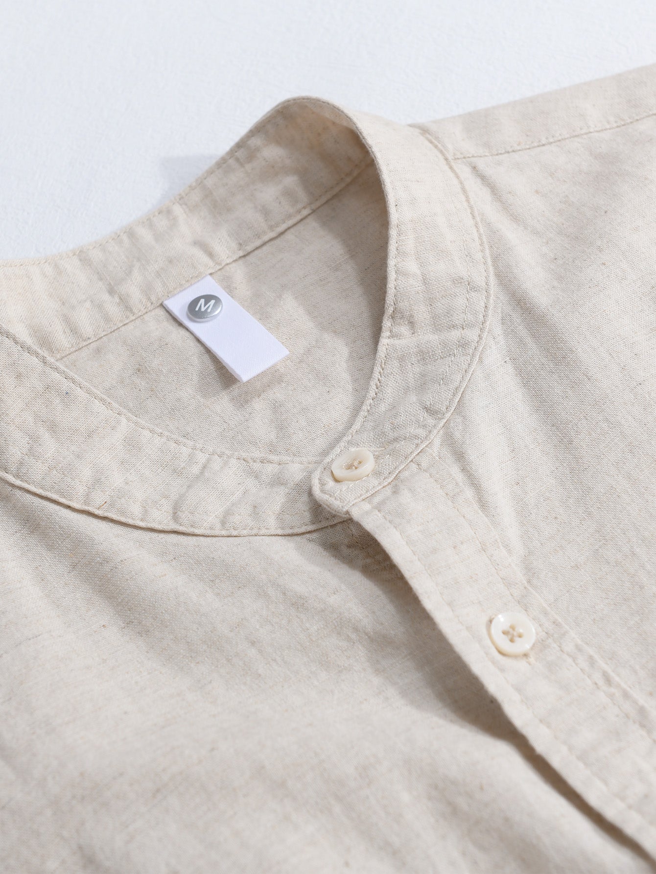 Camisa de manga larga de lino de algodón Stand Collar With Pocket