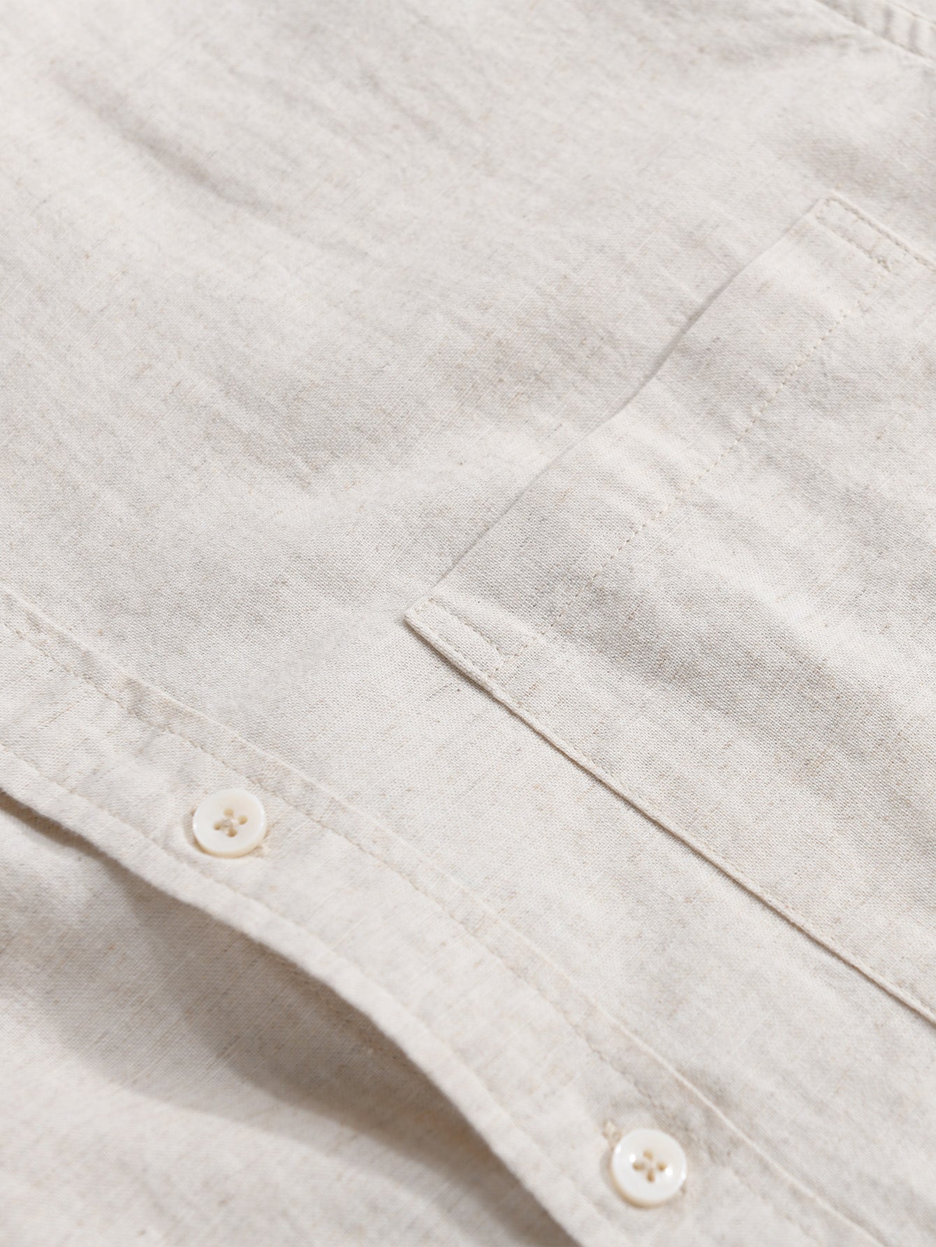 Camisa de manga larga de lino de algodón Stand Collar With Pocket