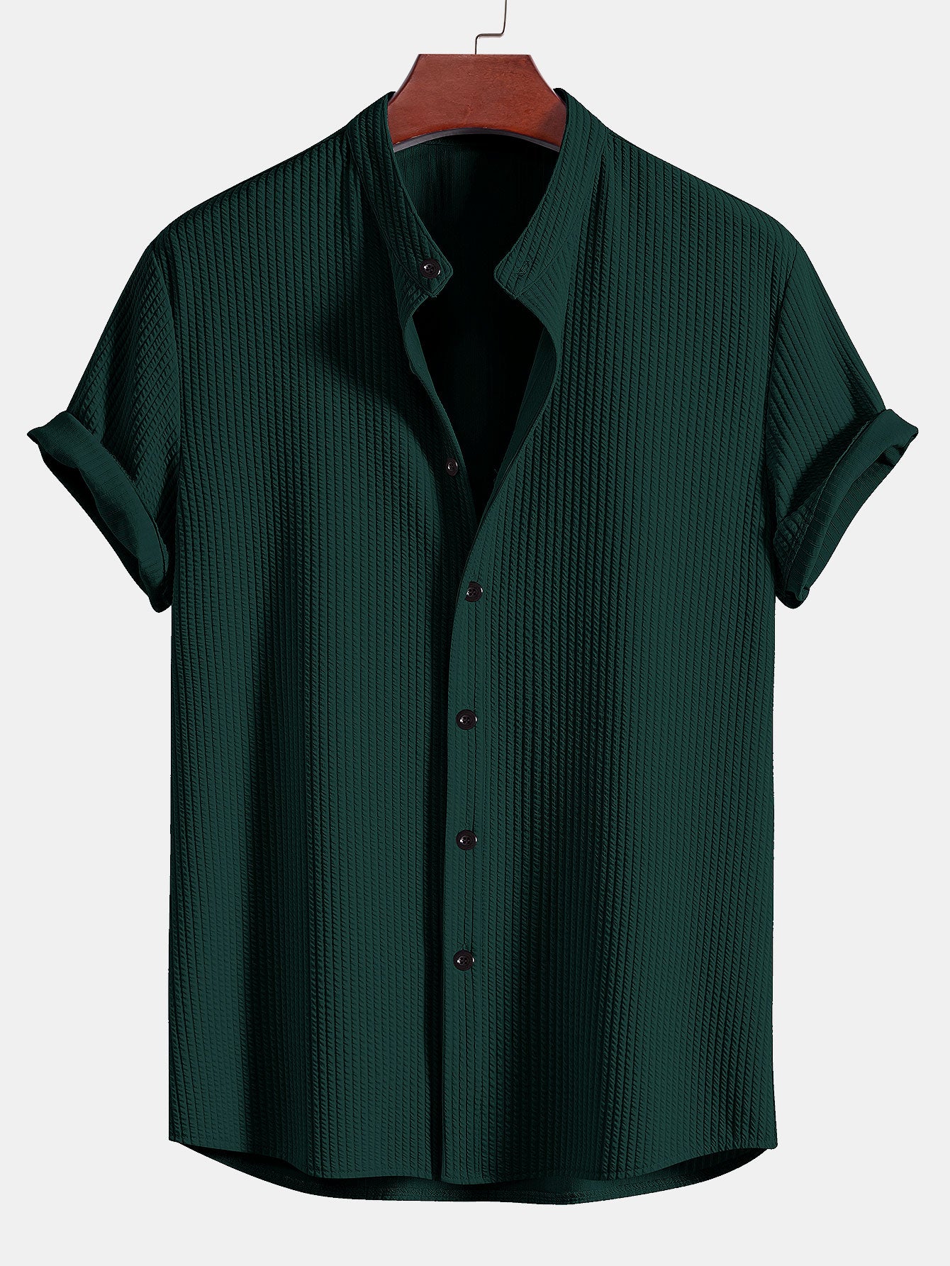 Camisa Muscle Fit Ribbed Stand Collar