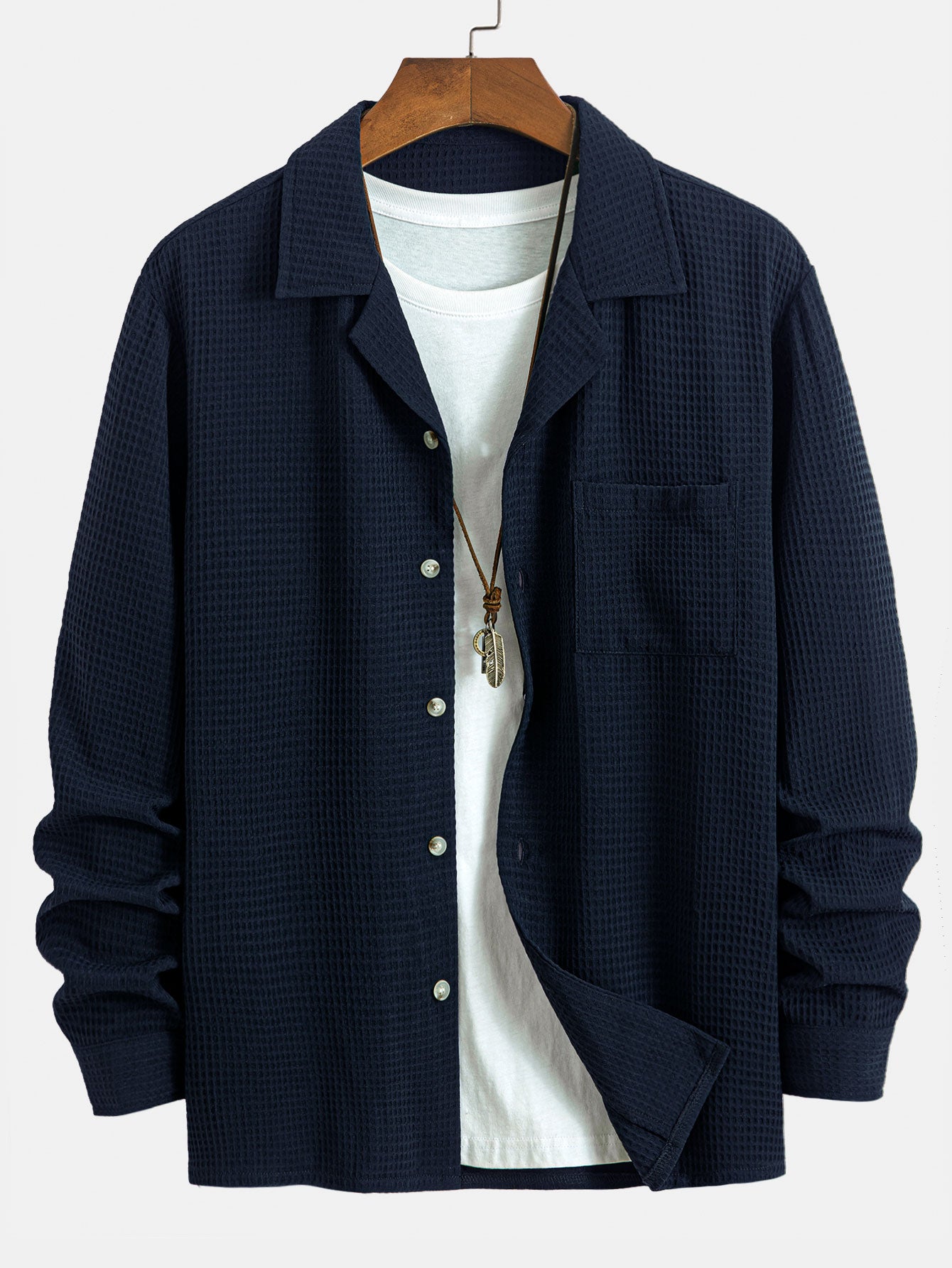 Camisa de manga larga Waffle Cuban Collar