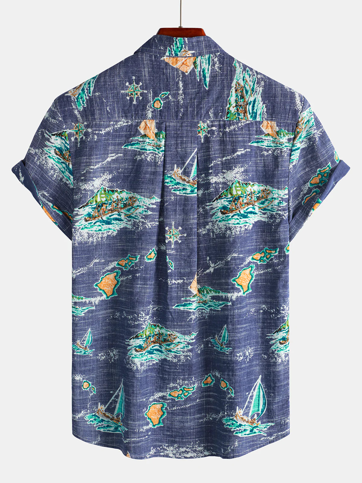 Camisa de algodón Navy Blue Hawaiian Islands Cruise Beach Button Up Pocket Summer de manga corta Aloha para hombre