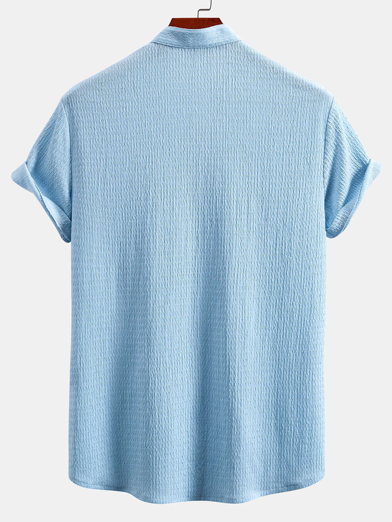 Camisa Muscle Fit Crinkled Textured Stand Collar