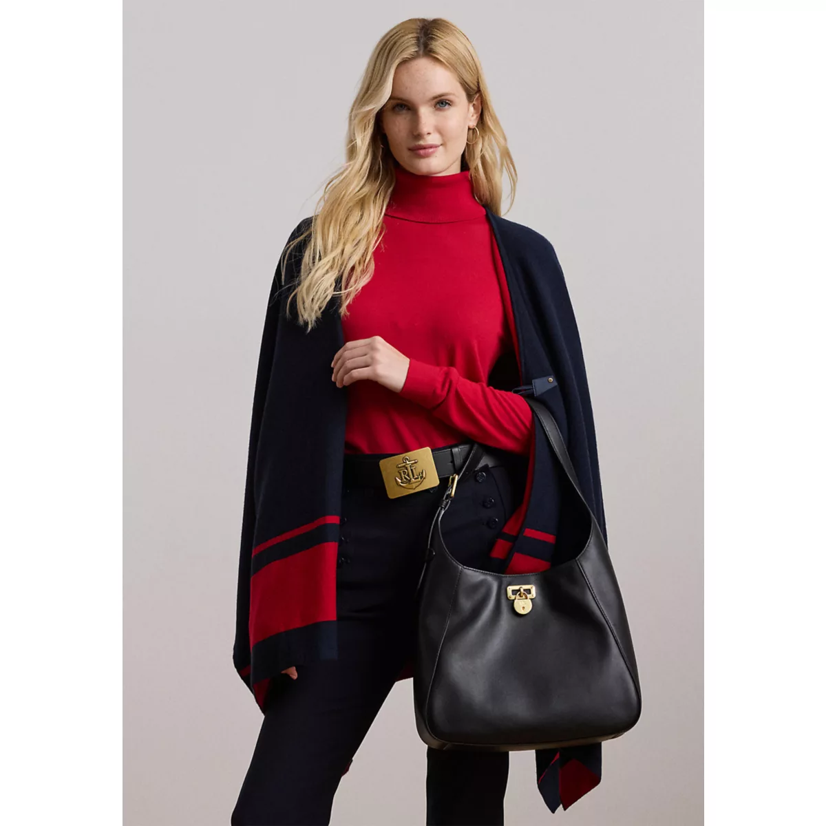 Women's Intarsia-Knit Two-Tone Poncho - 1