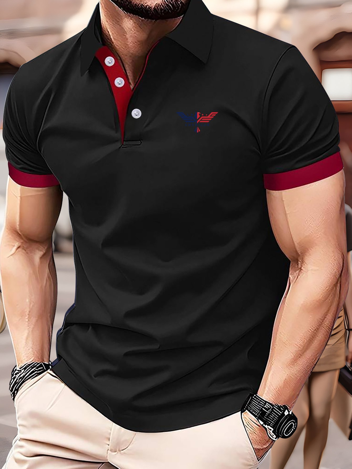 Camisa polo ejecutivo casual a rayas Button de manga corta para hombre