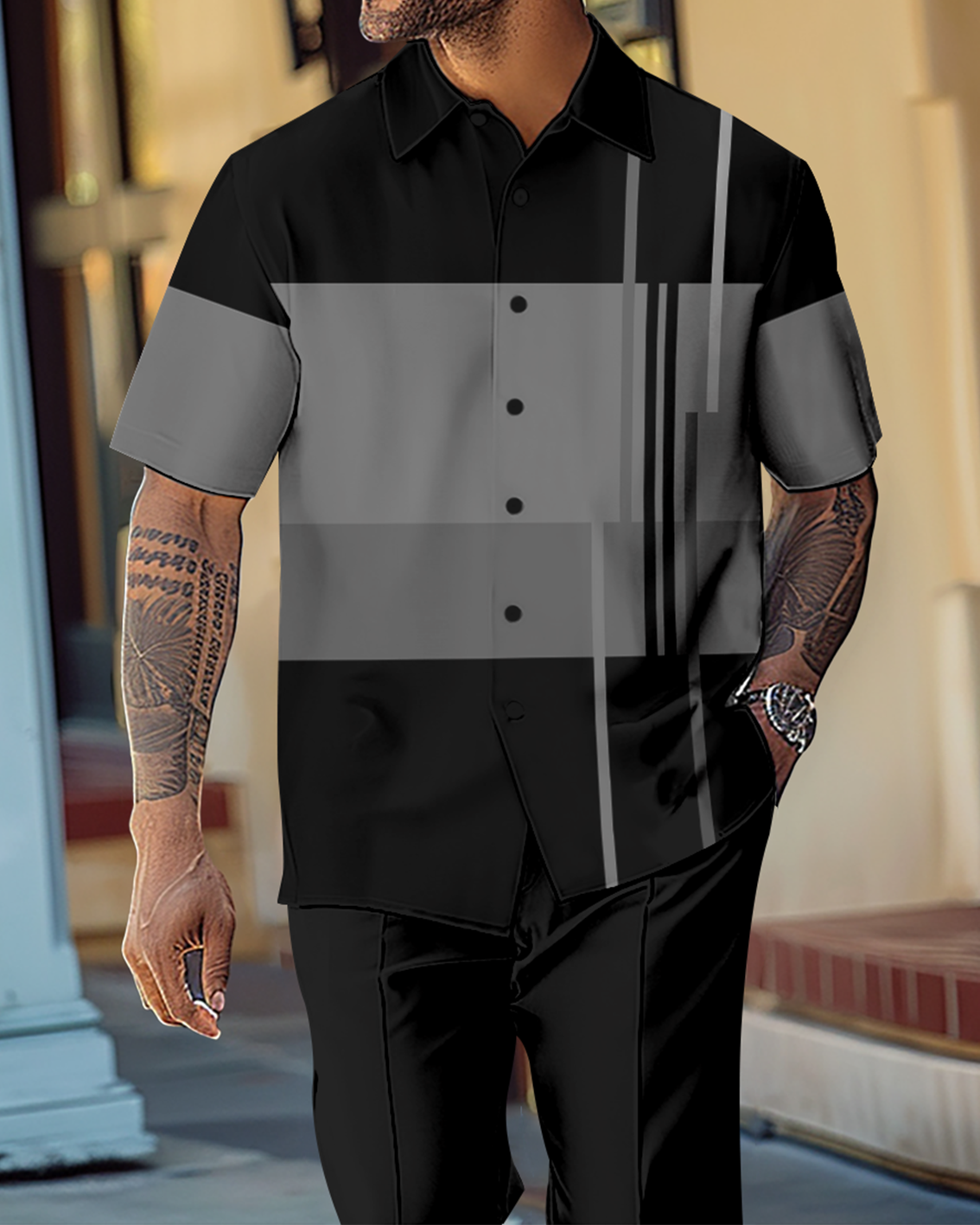 Camisa Gradient en bloques de color de manga corta Walking Suit 1143 para hombre