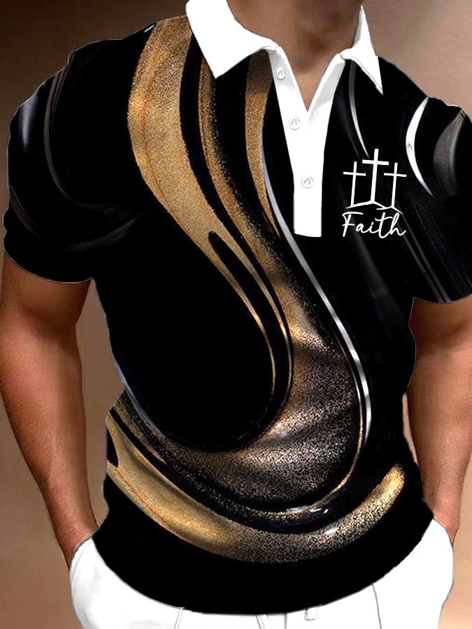 Camisa polo Faith Cross Abstract Line Art casual para hombre