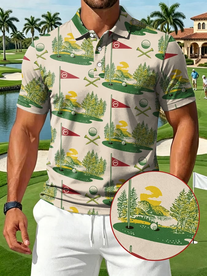 Camisa polo vintage Golf estampado casual para hombre