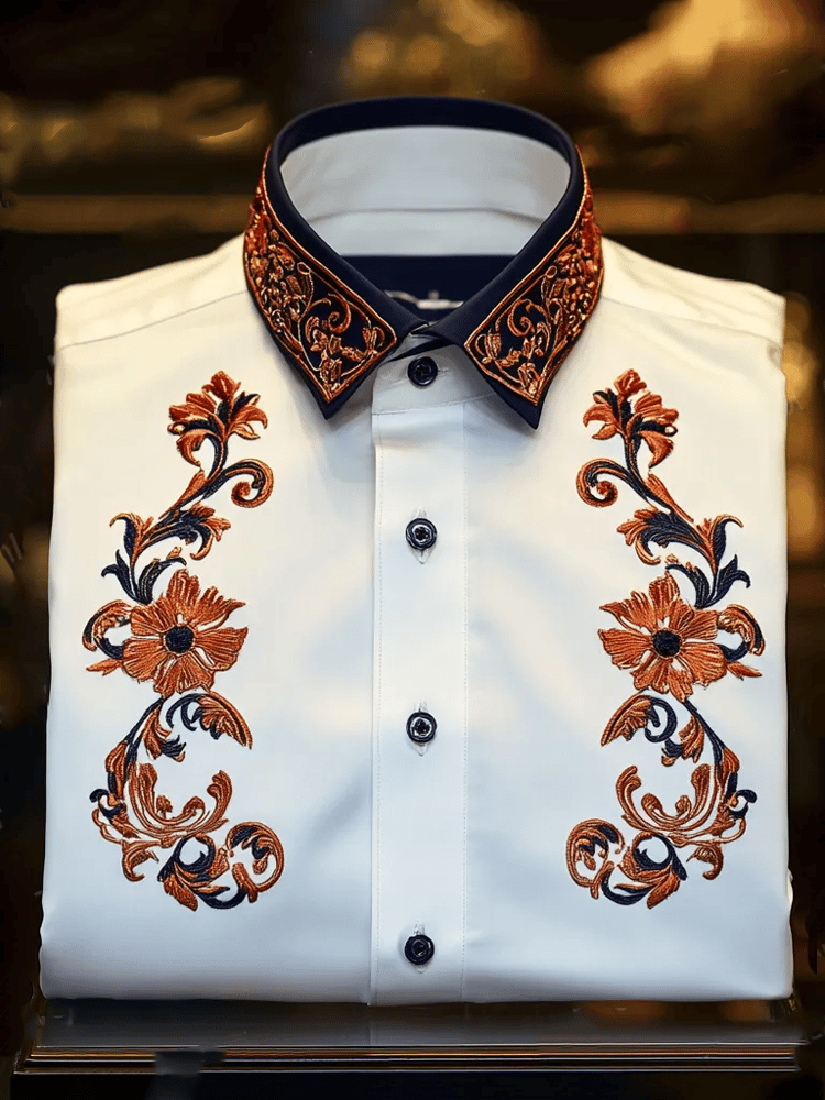 Camisa de lujo vintage Contrast de manga larga para hombre