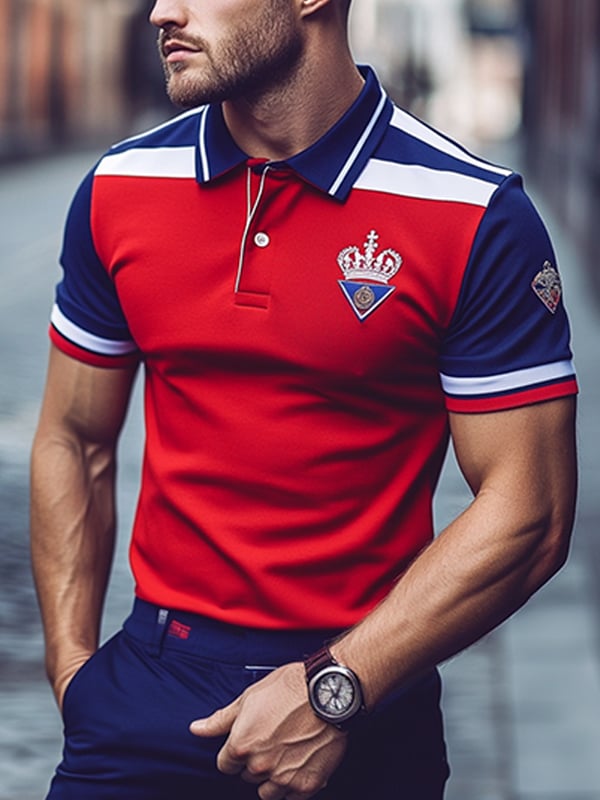 Camisa polo ejecutivo Logo rayas de manga corta Button cuello para hombre