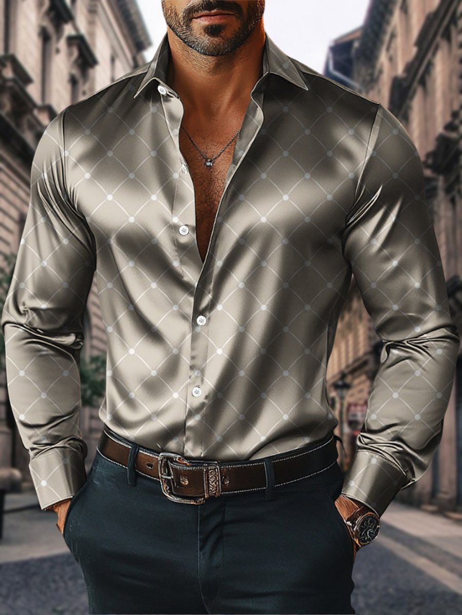 Camisa satén Luxe de manga larga con botones para hombre