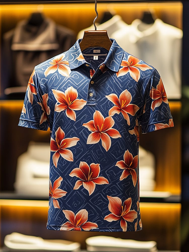 Camisa polo clásico ejecutivo Check Logo Button de manga corta para hombre
