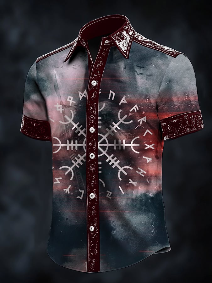Camisa casual Dark Viking estampado satén para hombre