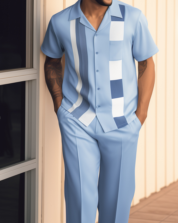 Camisa retro Colorblock de manga corta Walking Suit 1463 para hombre