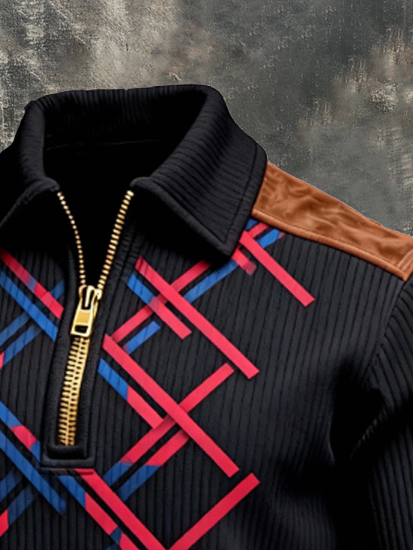 Sudadera vintage Color-Block estampado con cierre con gorrasucha para hombre