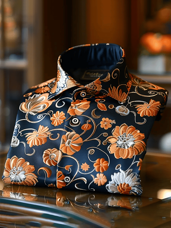 Camisa satén Luxe estampado de manga corta Button para hombre